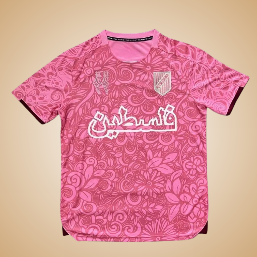 Palestine Soccer/Football Jersey β Gray, Pink & Yellow Floral Arabesque | Pro Fit Jersey for Men & Women