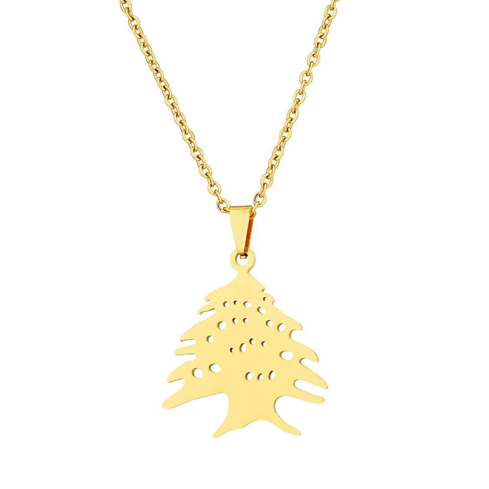 Lebanon Cedar Tree Flag Pendant Necklace Gold & Silver for Men & Women