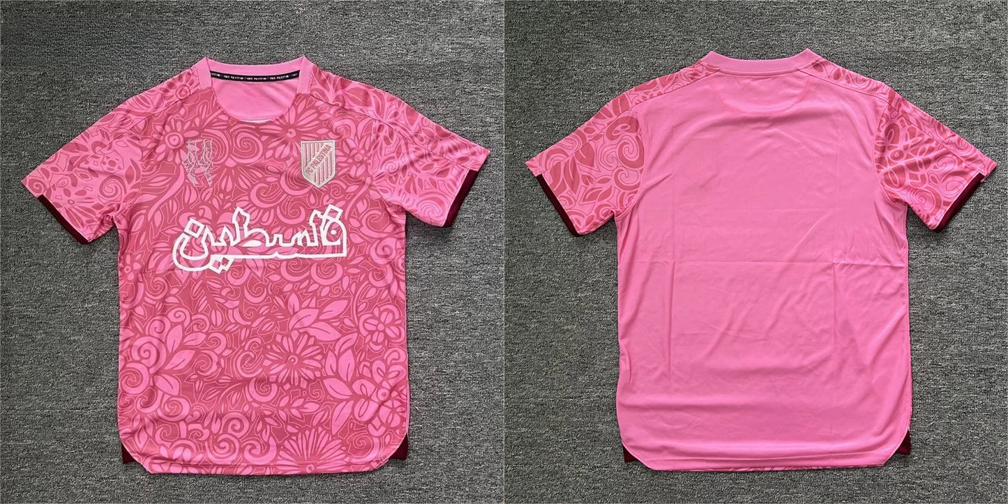 Palestine Soccer/Football Jersey β Gray, Pink & Yellow Floral Arabesque | Pro Fit Jersey for Men & Women