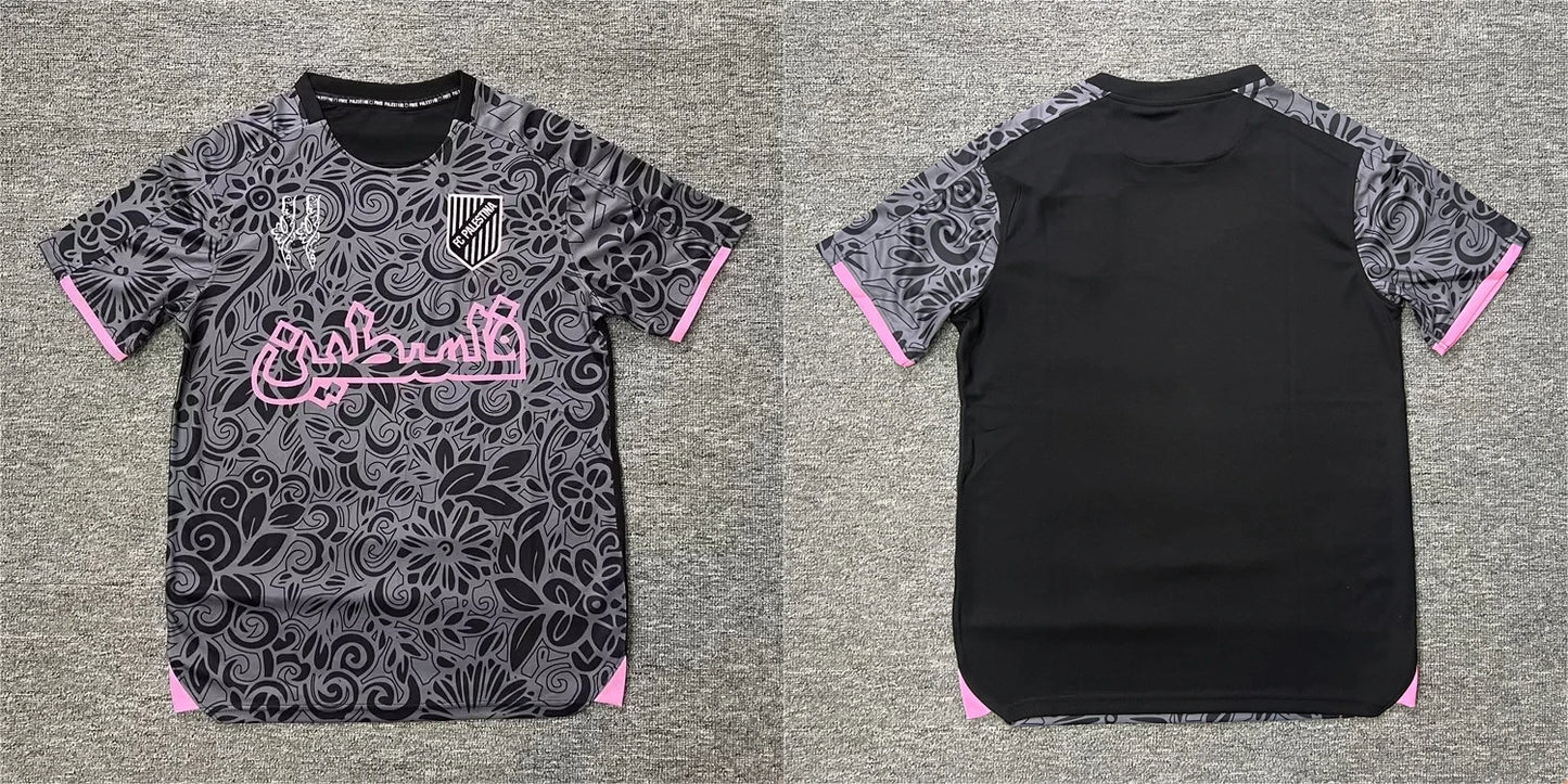 Palestine Soccer/Football Jersey β Gray, Pink & Yellow Floral Arabesque | Pro Fit Jersey for Men & Women