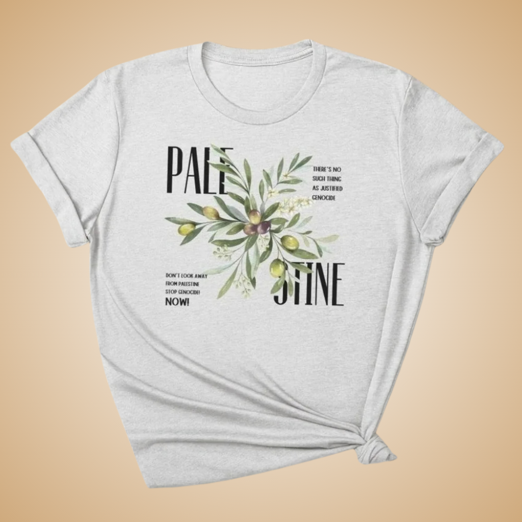 Palestine Olive Branch Floral T-Shirt – Elegant Resistance Graphic Tee for Women