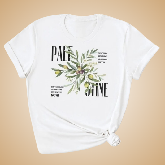 Palestine Olive Branch Floral T-Shirt – Elegant Resistance Graphic Tee for Women
