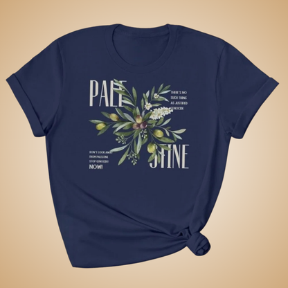 Palestine Olive Branch Floral T-Shirt – Elegant Resistance Graphic Tee for Women