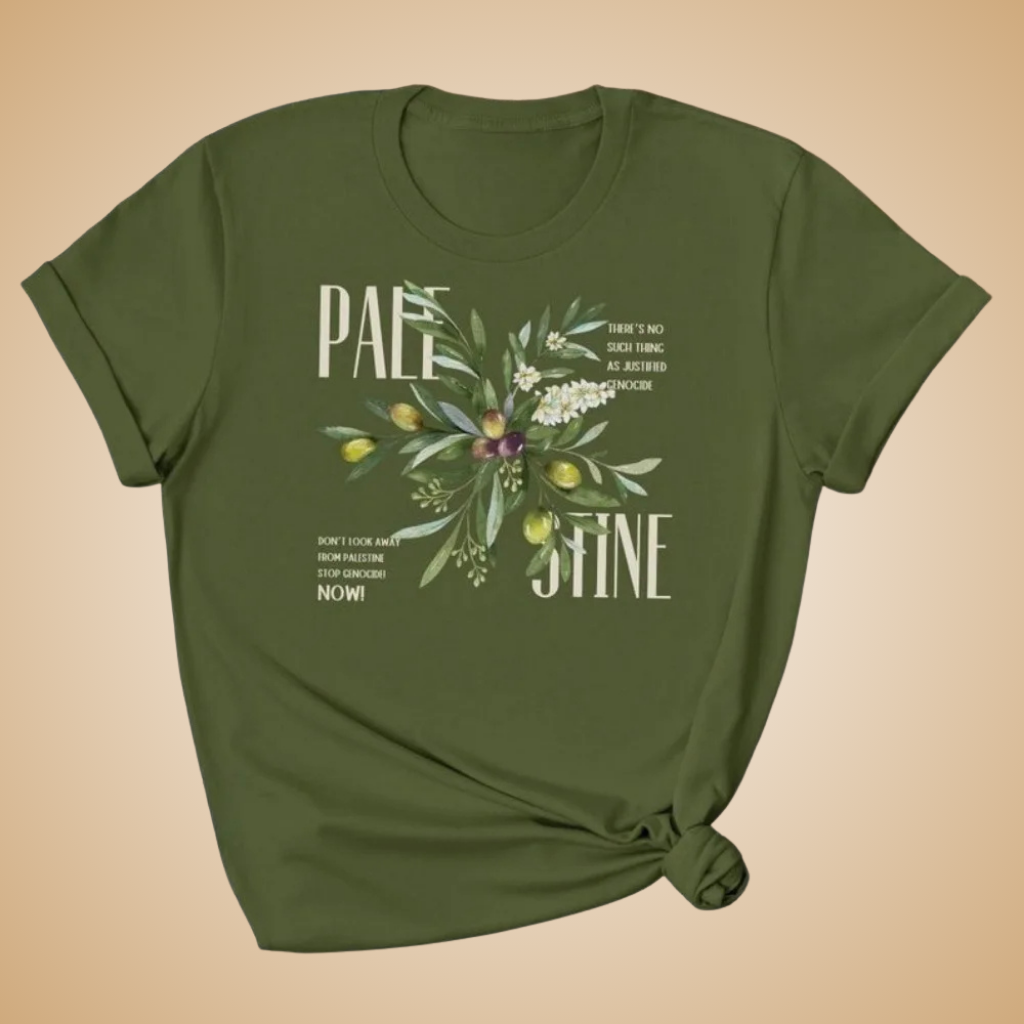 Palestine Olive Branch Floral T-Shirt – Elegant Resistance Graphic Tee for Women