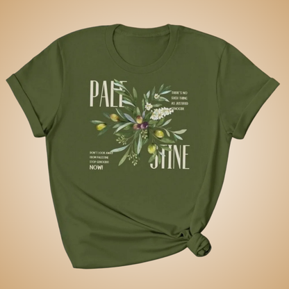 Palestine Olive Branch Floral T-Shirt – Elegant Resistance Graphic Tee for Women