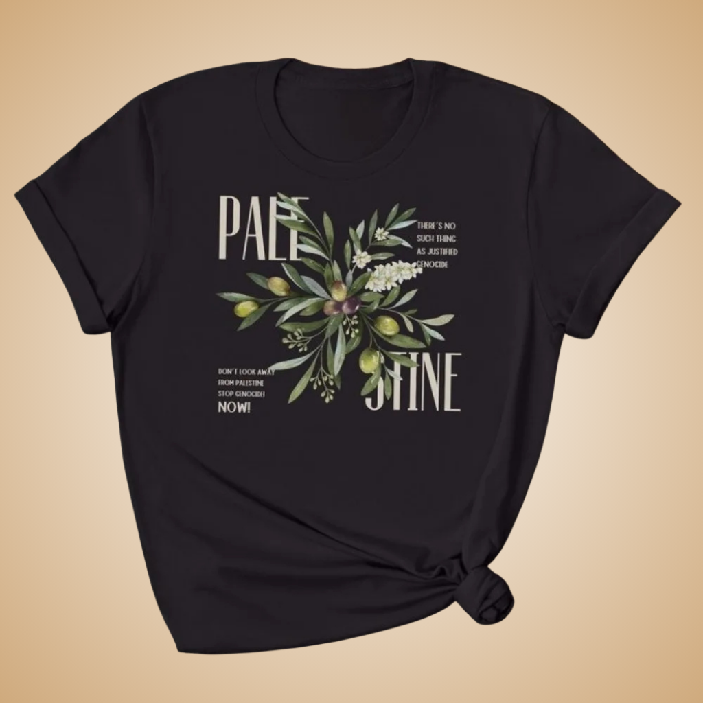 Palestine Olive Branch Floral T-Shirt – Elegant Resistance Graphic Tee for Women