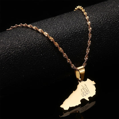 Lebanon Allah Map Pendant Necklace - Silver & Gold Chain Jewelry for Men & Women - Donates to Lebanon Relief Fund - Buy 1 Get 1 FREE