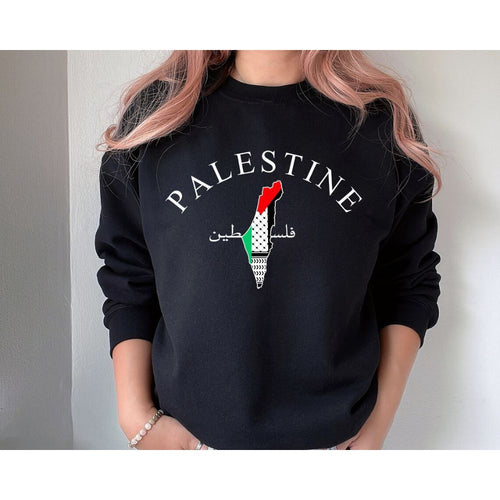 Palestine Arabic and English Long Sleeve Sweater - Men & Womens