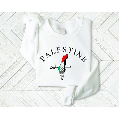 Palestine Arabic and English Long Sleeve Sweater - Men & Womens