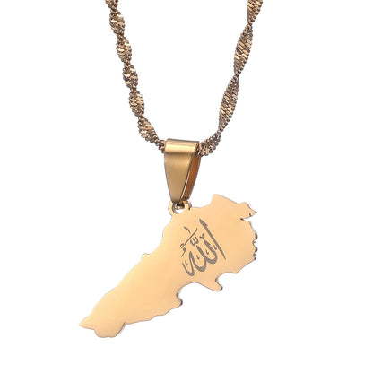 Lebanon Allah Map Pendant Necklace - Silver & Gold Chain Jewelry for Men & Women - Donates to Lebanon Relief Fund - Buy 1 Get 1 FREE