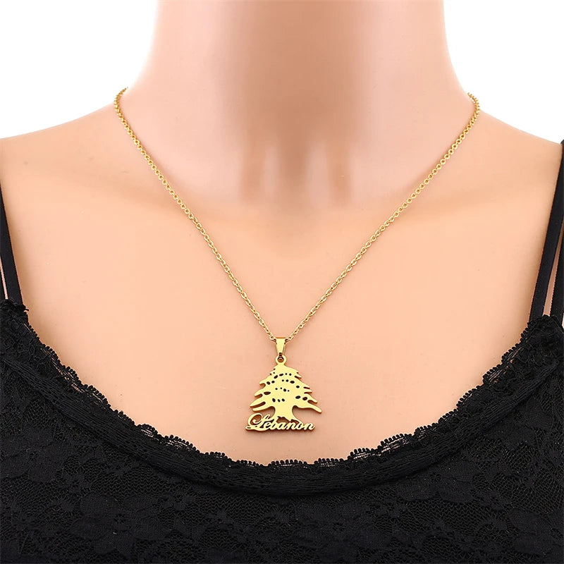 Lebanon Map Cedar Tree Flag Pendant Necklace Gold & Silver for Men & Women - Buy 1 Get 1 FREE