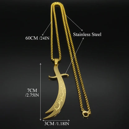 Islamic Imam Ali Zulfiqar Sword Pendant Necklace for Women Men Stainless Steel Gold Color Muslim Male Chain Jewelry NZZZ764S02