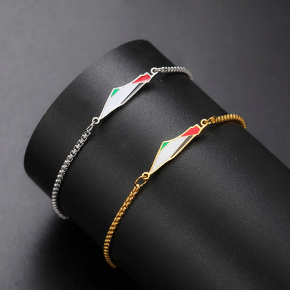 Palestine Map Bracelet – Gold & Silver Chain with Enamel Flag Charm, Adjustable Support Jewelry for Women & Men, Free Palestine Jewelry
