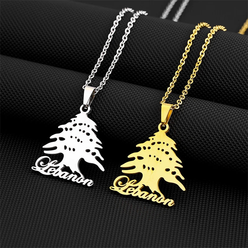 Lebanon Map Cedar Tree Flag Pendant Necklace Gold & Silver for Men & Women - Buy 1 Get 1 FREE