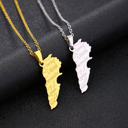 Fashionable Lebanon Map City Pendant Necklace Stainless Steel for Men & Women Gold Silver Color Country Map Jewelry Gift - Buy 1 Get 1 FREE