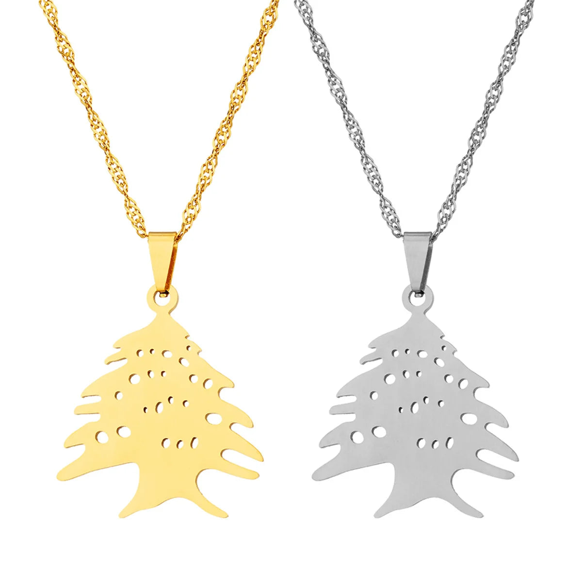 Lebanon Map Cedar Tree Flag Pendant Necklace Gold & Silver for Men & Women - Buy 1 Get 1 FREE