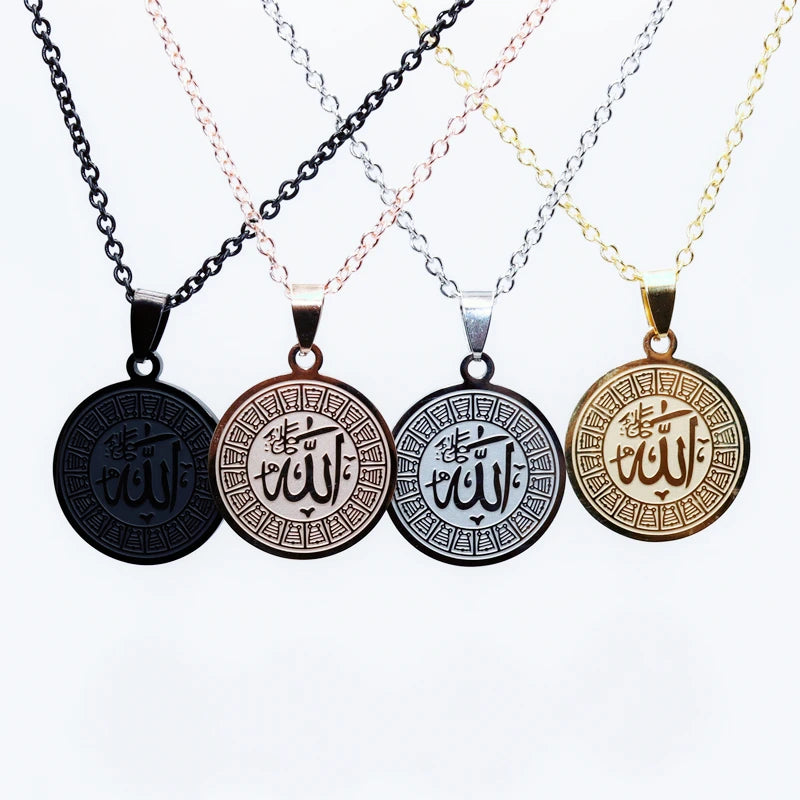 Islamic Allah Rune Pendant Necklace Men Women Fashion Exquisite Stainless Steel Pendant Necklace Gift