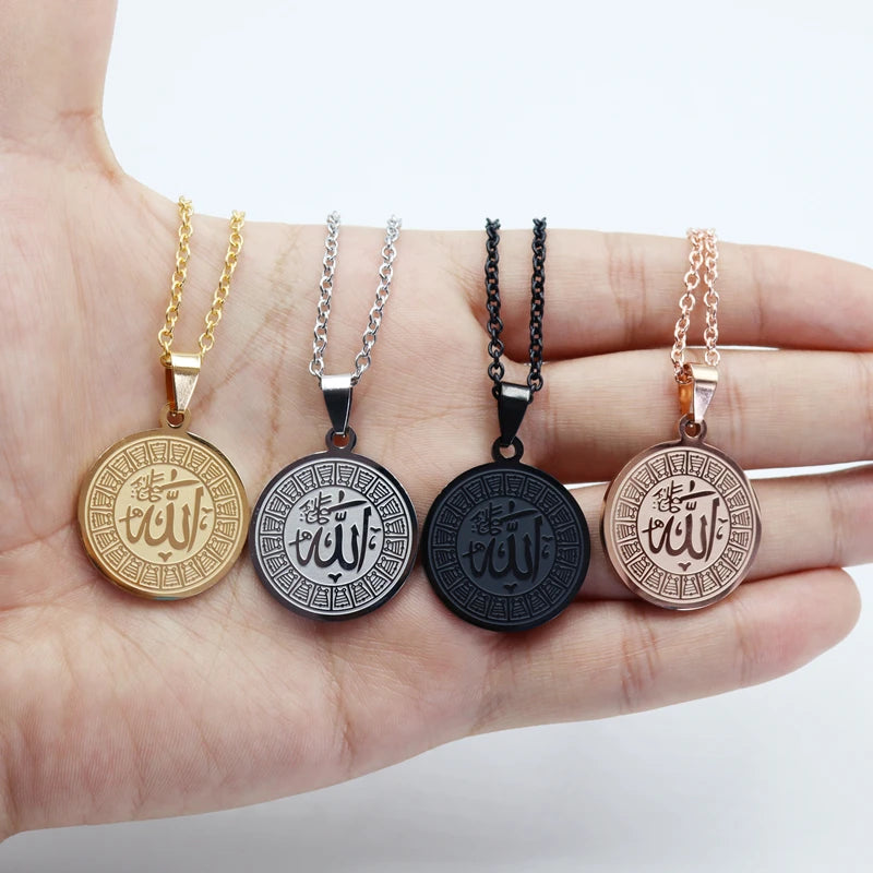 Islamic Allah Rune Pendant Necklace Men Women Fashion Exquisite Stainless Steel Pendant Necklace Gift