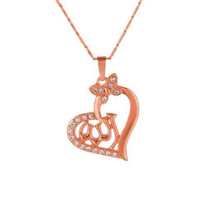 Arab Ladies Heart Shaped Gold color Muslim Islamic Allah Allah Pendant Necklace Jewelry Gifts