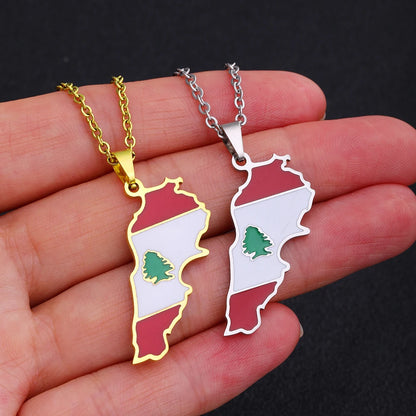 Lebanon Map Flag Stainless Steel Necklace Pendant for Men & Women - Buy 1 Get 1 FREE