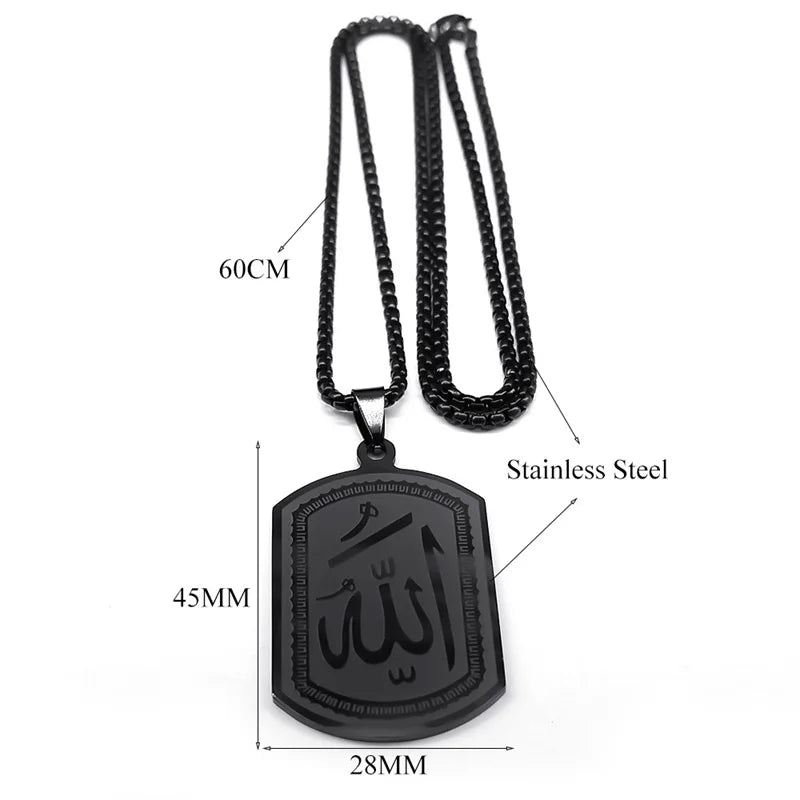 Islamic Arab Allah Blessing God Pendant Necklaces for Men/Women Stainless Steel Black Color Arabic Islam Chain Necklace Jewelry