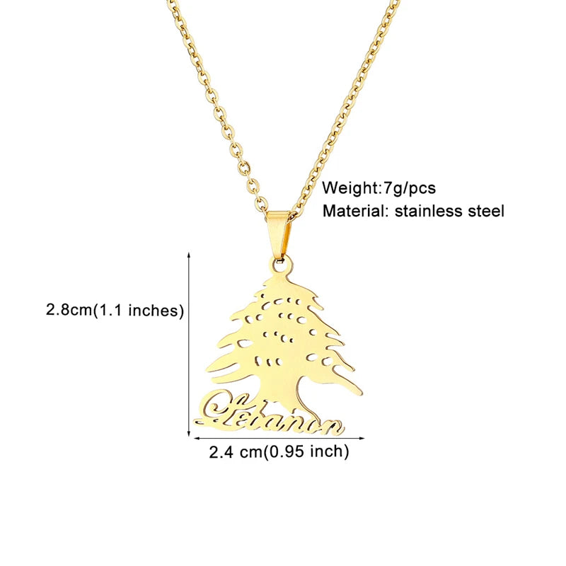 Lebanon Map Cedar Tree Flag Pendant Necklace Gold & Silver for Men & Women - Buy 1 Get 1 FREE