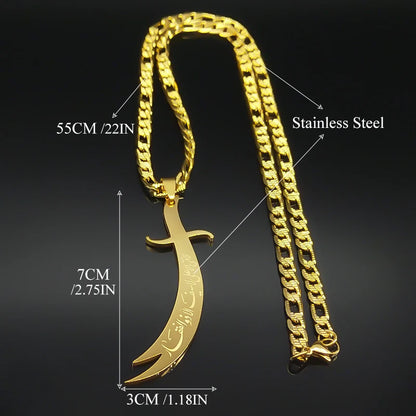 Islamic Imam Ali Zulfiqar Sword Pendant Necklace for Women Men Stainless Steel Gold Color Arabic Religion Chain Jewelry NZZZ764