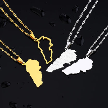 Fashionable Lebanon Map City Pendant Necklace Stainless Steel for Men & Women Gold Silver Color Country Map Jewelry Gift - Buy 1 Get 1 FREE