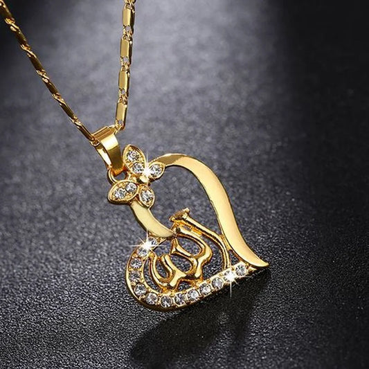 Arab Ladies Heart Shaped Gold color Muslim Islamic Allah Allah Pendant Necklace Jewelry Gifts