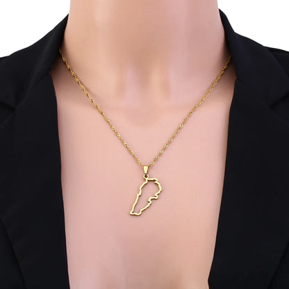 Fashionable Lebanon Map City Pendant Necklace Stainless Steel for Men & Women Gold Silver Color Country Map Jewelry Gift - Buy 1 Get 1 FREE