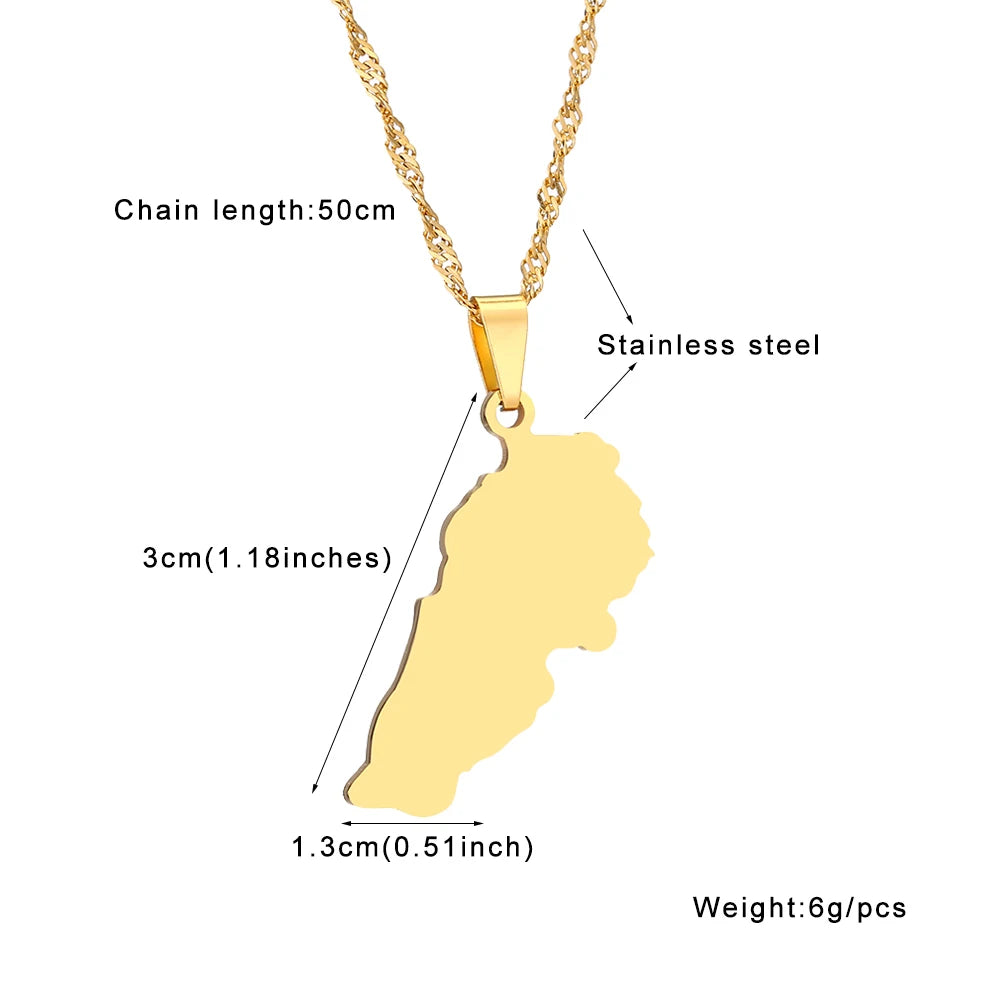 Fashionable Lebanon Map City Pendant Necklace Stainless Steel for Men & Women Gold Silver Color Country Map Jewelry Gift - Buy 1 Get 1 FREE