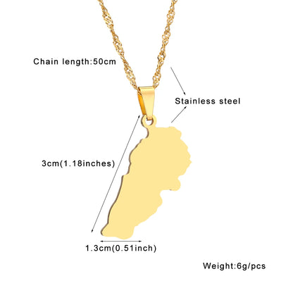 Fashionable Lebanon Map City Pendant Necklace Stainless Steel for Men & Women Gold Silver Color Country Map Jewelry Gift - Buy 1 Get 1 FREE