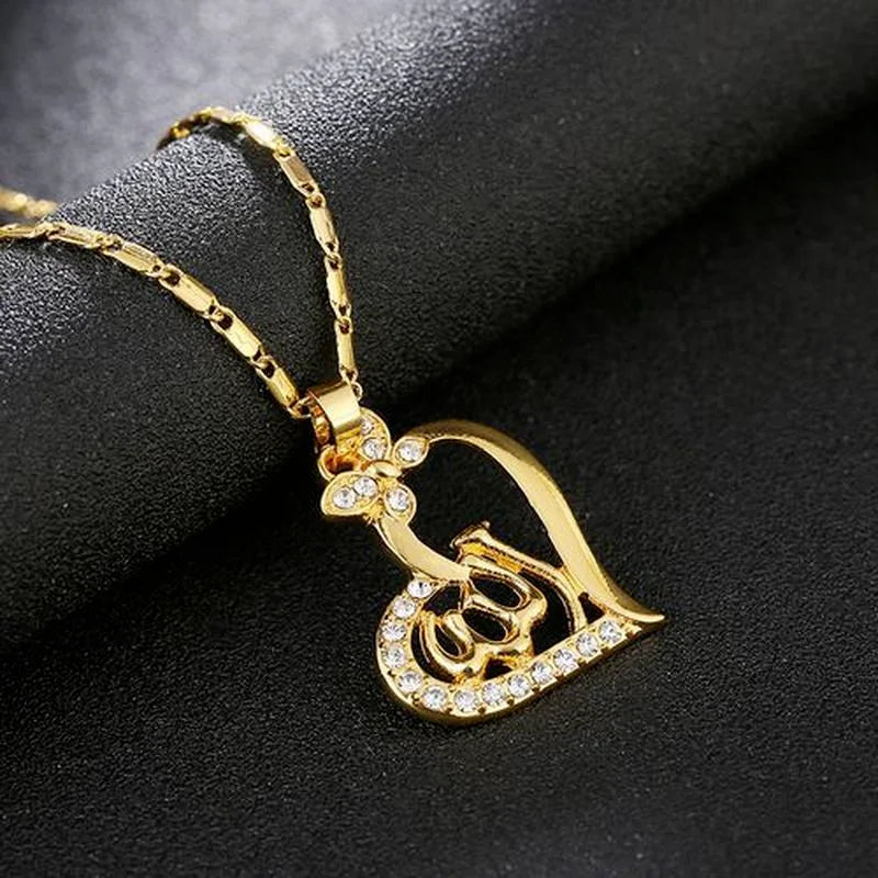 Arab Ladies Heart Shaped Gold color Muslim Islamic Allah Allah Pendant Necklace Jewelry Gifts