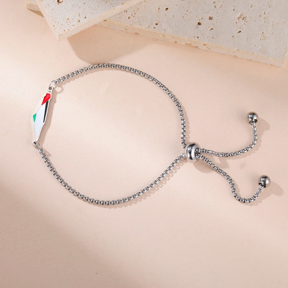 Palestine Map Bracelet – Gold & Silver Chain with Enamel Flag Charm, Adjustable Support Jewelry for Women & Men, Free Palestine Jewelry