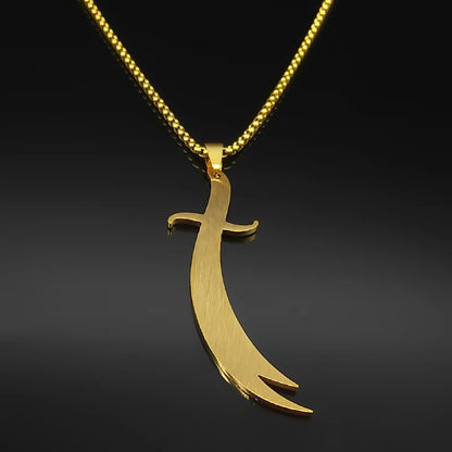 Islamic Imam Ali Zulfiqar Sword Pendant Necklace for Women Men Stainless Steel Gold Color Muslim Male Chain Jewelry NZZZ764S02