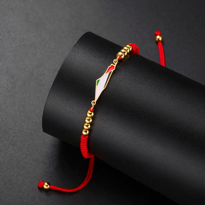 Palestine Flag Bracelet – Adjustable Woven Cord with Gold Beads, Red Black Purple Friendship Jewelry for Women & Men, Free Palestine