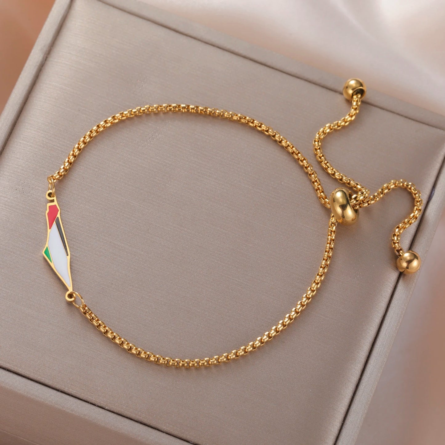 Palestine Map Bracelet – Gold & Silver Chain with Enamel Flag Charm, Adjustable Support Jewelry for Women & Men, Free Palestine Jewelry