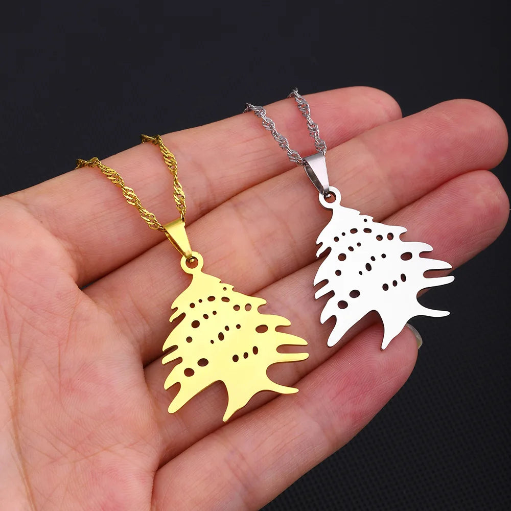 Lebanon Map Cedar Tree Flag Pendant Necklace Gold & Silver for Men & Women - Buy 1 Get 1 FREE