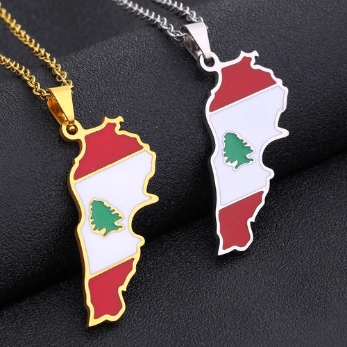 Lebanon Map Flag Stainless Steel Necklace Pendant for Men & Women - Buy 1 Get 1 FREE