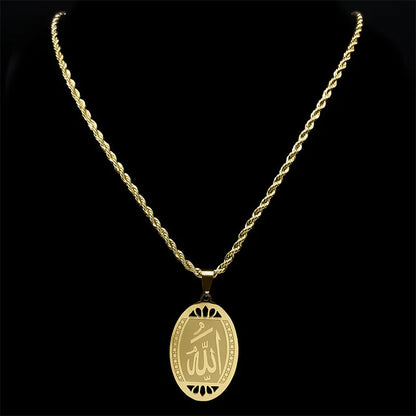 Muslim Islamic Quran Allah Stainless Steel Necklace Chain for Men Women Gold Color Arabic Islam Jewelry collier homme N1208