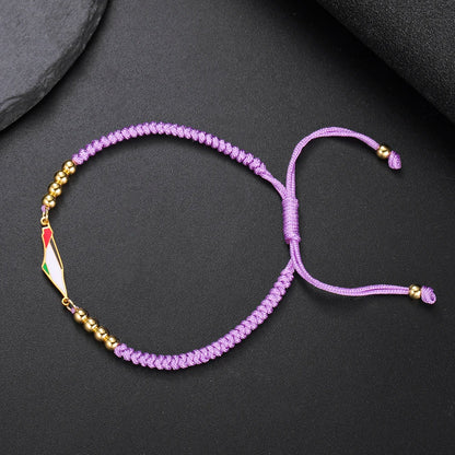 Palestine Flag Bracelet – Adjustable Woven Cord with Gold Beads, Red Black Purple Friendship Jewelry for Women & Men, Free Palestine