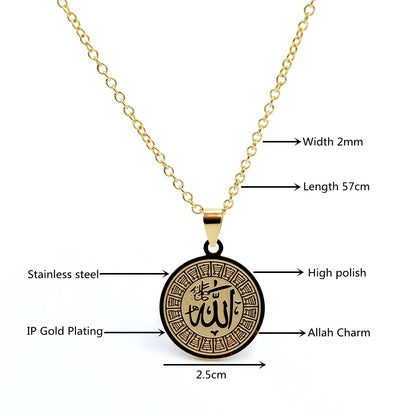 Islamic Allah Rune Pendant Necklace Men Women Fashion Exquisite Stainless Steel Pendant Necklace Gift