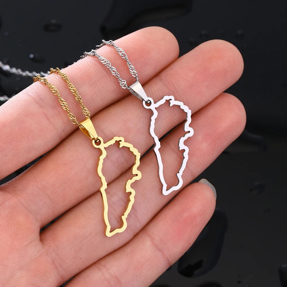 Fashionable Lebanon Map City Pendant Necklace Stainless Steel for Men & Women Gold Silver Color Country Map Jewelry Gift - Buy 1 Get 1 FREE