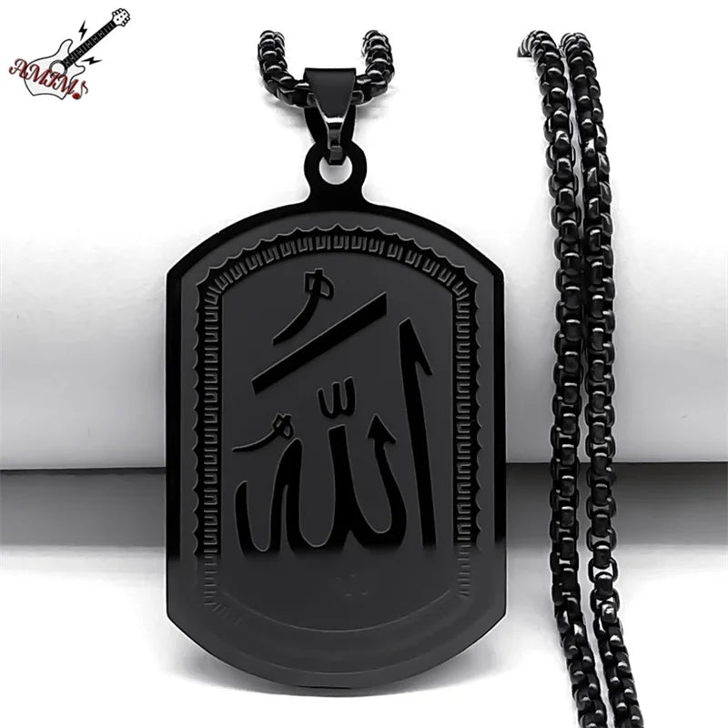 Islamic Arab Allah Blessing God Pendant Necklaces for Men/Women Stainless Steel Black Color Arabic Islam Chain Necklace Jewelry