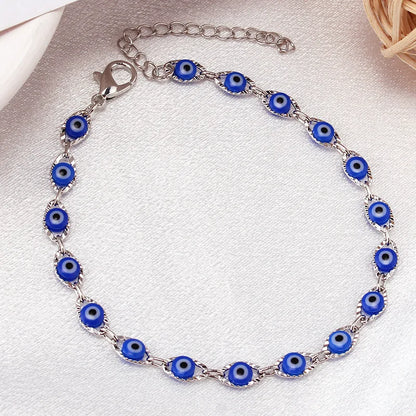 Elegant Blue Evil Eye Protection Bracelet – Silver Plated Brass Chain Bracelet Adjustable Charm Jewelry for Muslim Women & Men