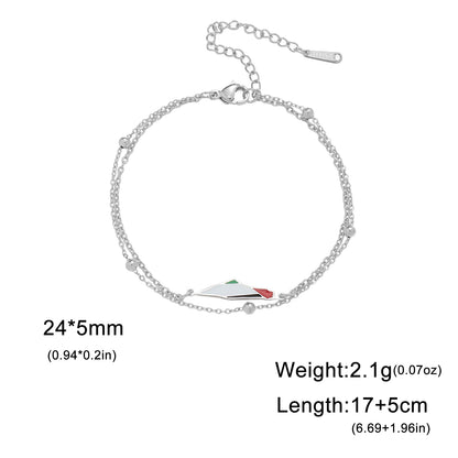 Delicate Palestine Map Bracelet – Gold & Silver Beaded Chain with Enamel Flag Charm, Elegant Support Jewelry for Women & Men