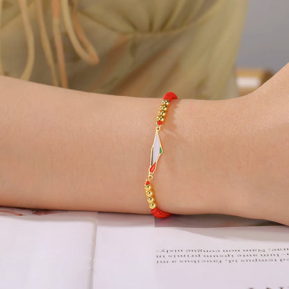 Palestine Flag Bracelet – Adjustable Woven Cord with Gold Beads, Red Black Purple Friendship Jewelry for Women & Men, Free Palestine