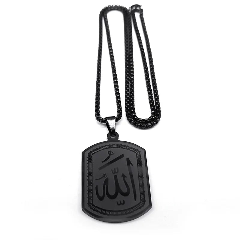 Islamic Arab Allah Blessing God Pendant Necklaces for Men/Women Stainless Steel Black Color Arabic Islam Chain Necklace Jewelry