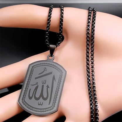 Islamic Arab Allah Blessing God Pendant Necklaces for Men/Women Stainless Steel Black Color Arabic Islam Chain Necklace Jewelry