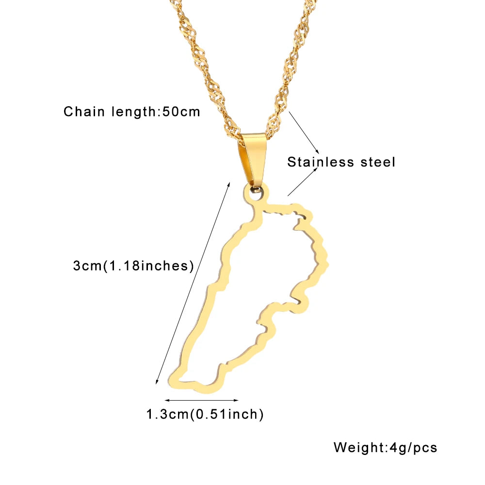 Fashionable Lebanon Map City Pendant Necklace Stainless Steel for Men & Women Gold Silver Color Country Map Jewelry Gift - Buy 1 Get 1 FREE